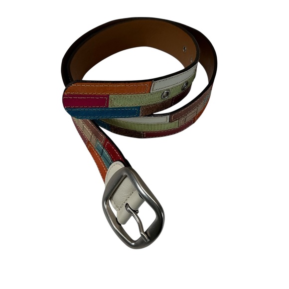 Fossil Women's Size M Leather Belt Patchwork Multi Colored Boho Festival Y2K - Picture 2 of 13